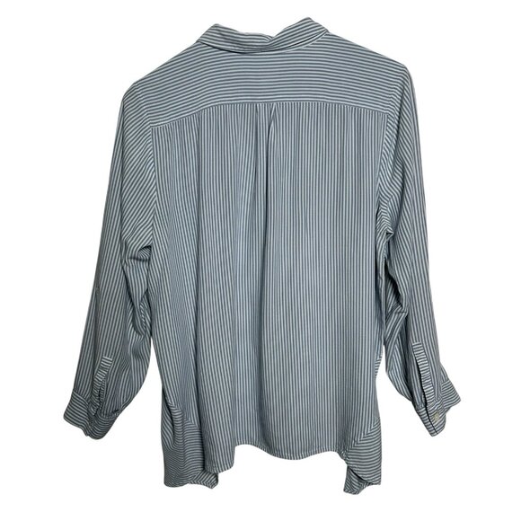 J.Jill Womens Blue White Stripe Roll Tab Sleeve Blouse Sz Large Coastal Preppy - Picture 2 of 12